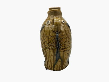 Bobby Gaither Large Fish Flask: Mint condition. Signed on bottom. Great cobalt decorations. Stands 8.5 inches tall and approximately 5 inches wide.