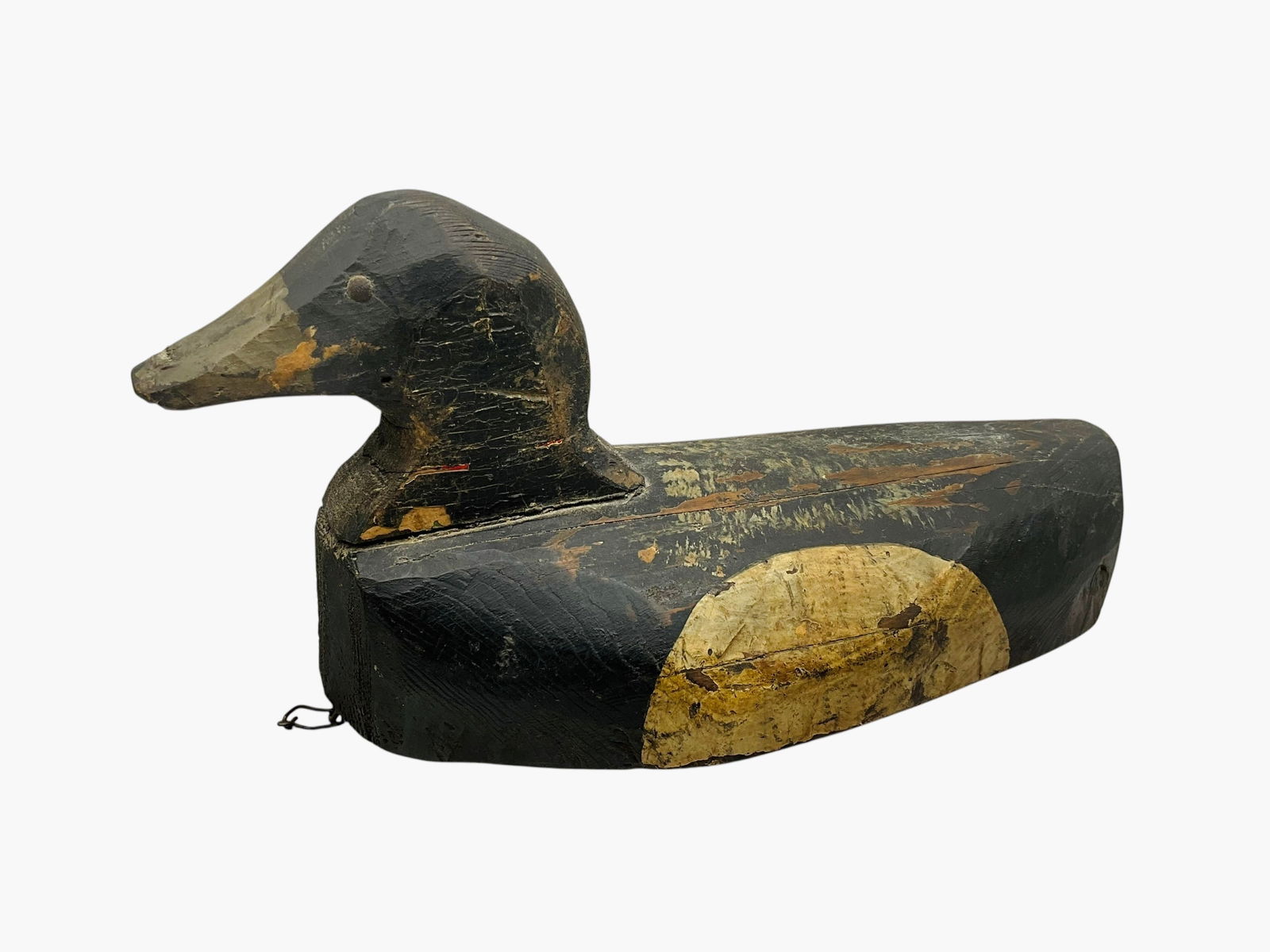 Antique Wood Carved Duck Decoy: 14 inches long. Very old and well worn patina. See photos.