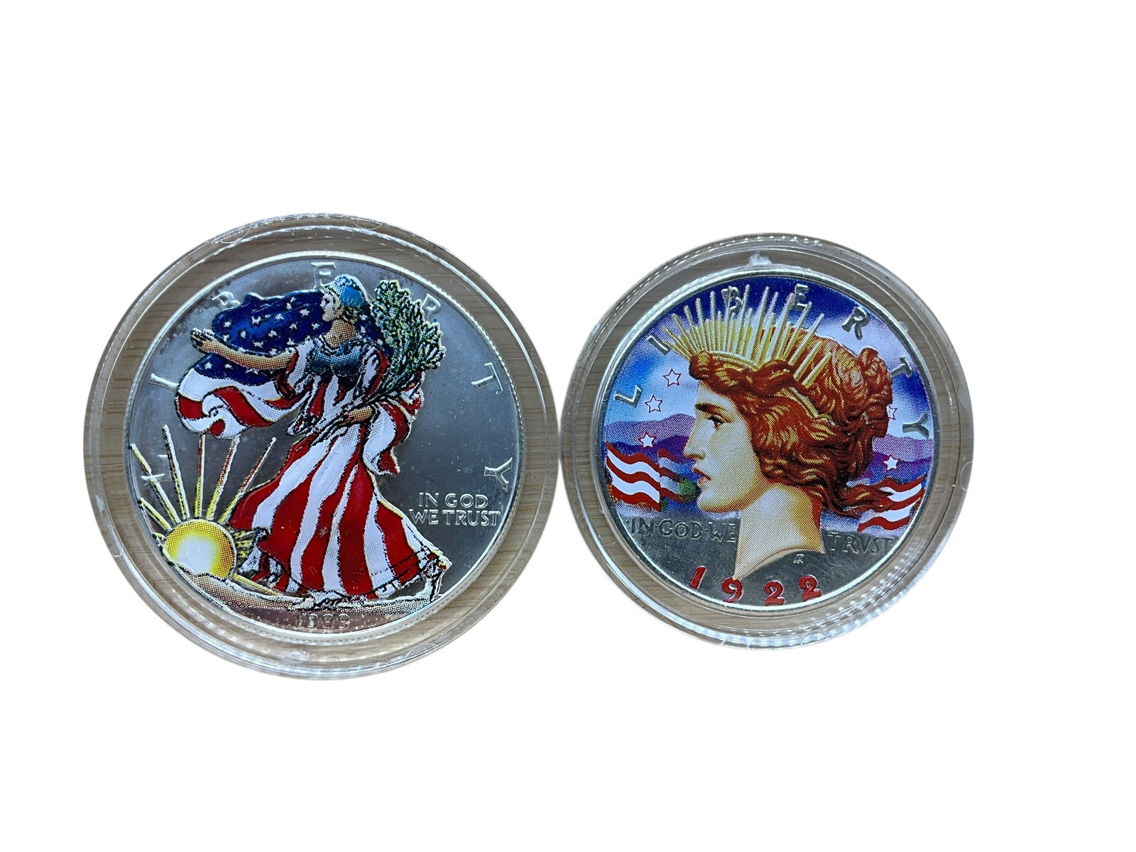 1922 Silver Peace Dollar + 1999 Painted Silver Eagle Coin (1 of 2)