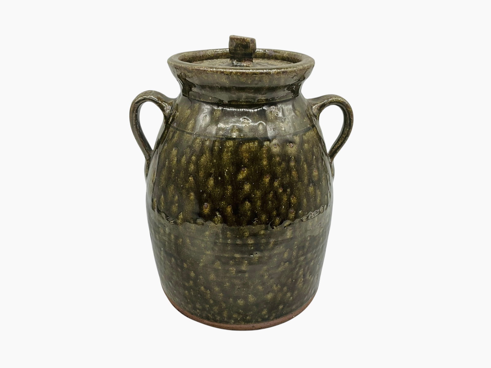 Shelby West Lidded Jar: Mint condition. Signed and dated 2015 on bottom. Stamped on one strap handle. L 7.25" x W 6" x H 8.5"