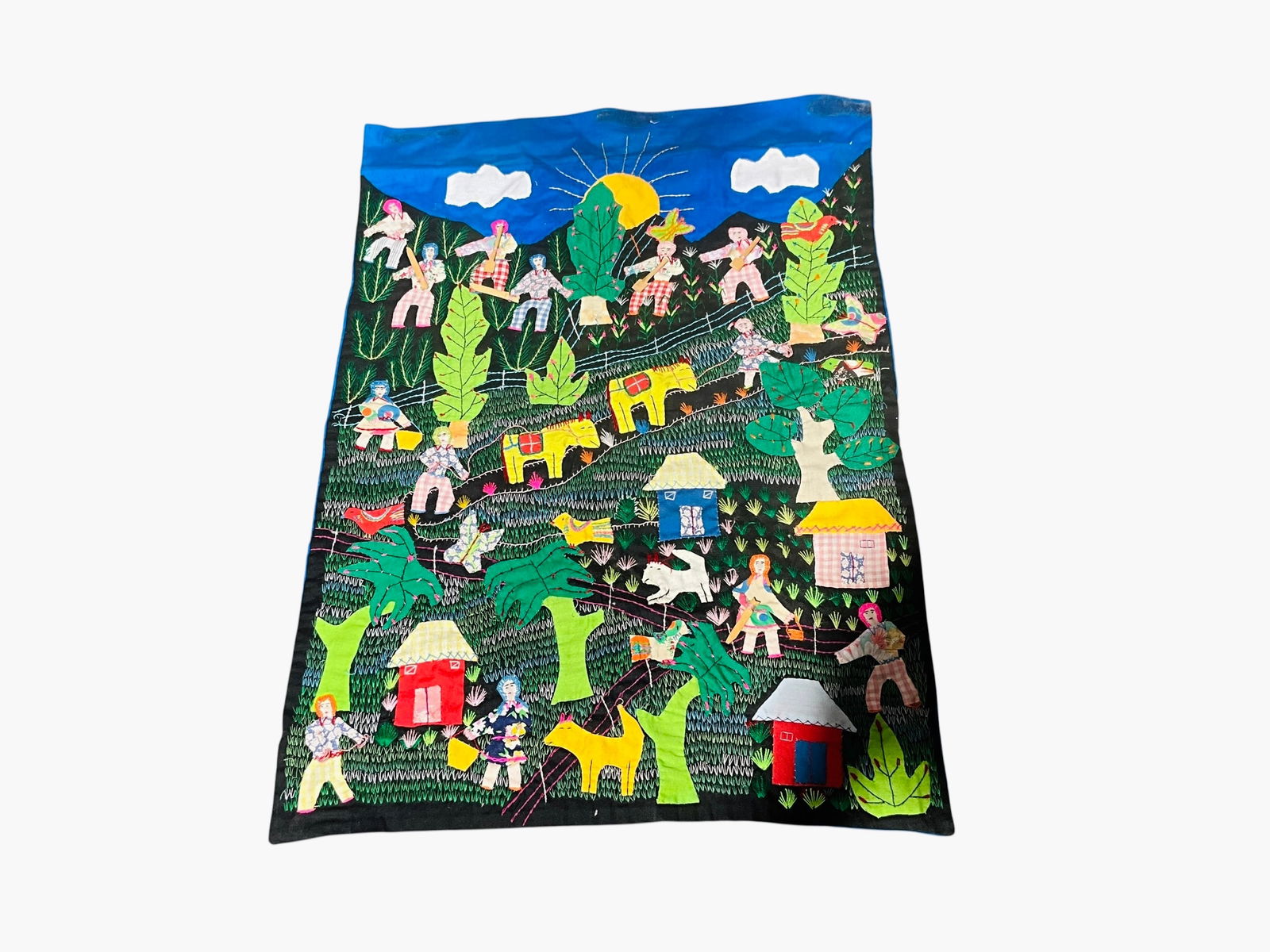 Hand Stitched Farm Scene With Wood Applied Tools (1 of 4)