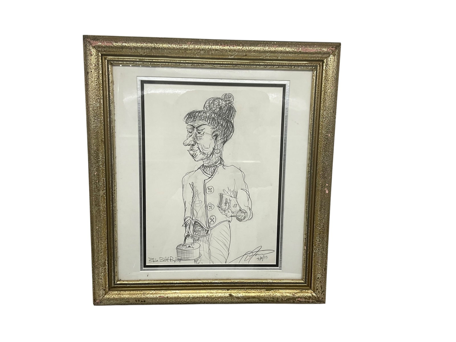 “Bible Belt Baptist” Pencil Drawing 1993 Signed By Artist: Good condition. Unknown artist signature. Frame measures 21 1/4 x 19 1/4 inches.