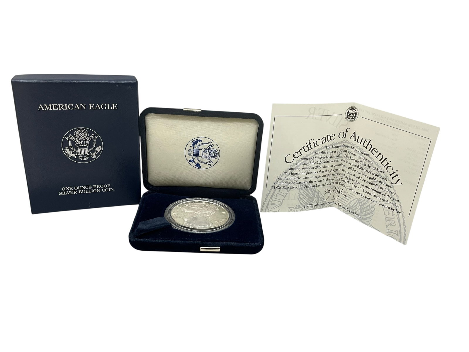 2001 American Silver Eagle Proof .999 Silver Uncirculated + COA With Box & Case (1 of 2)