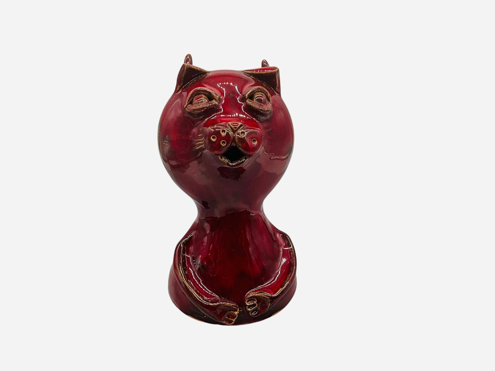Ryan Miller RAM Pottery Red Devil Cat Figural: Mint condition. Signed and dated 2001 on bottom. L 4.5" x W 4.5" x H 7.5".