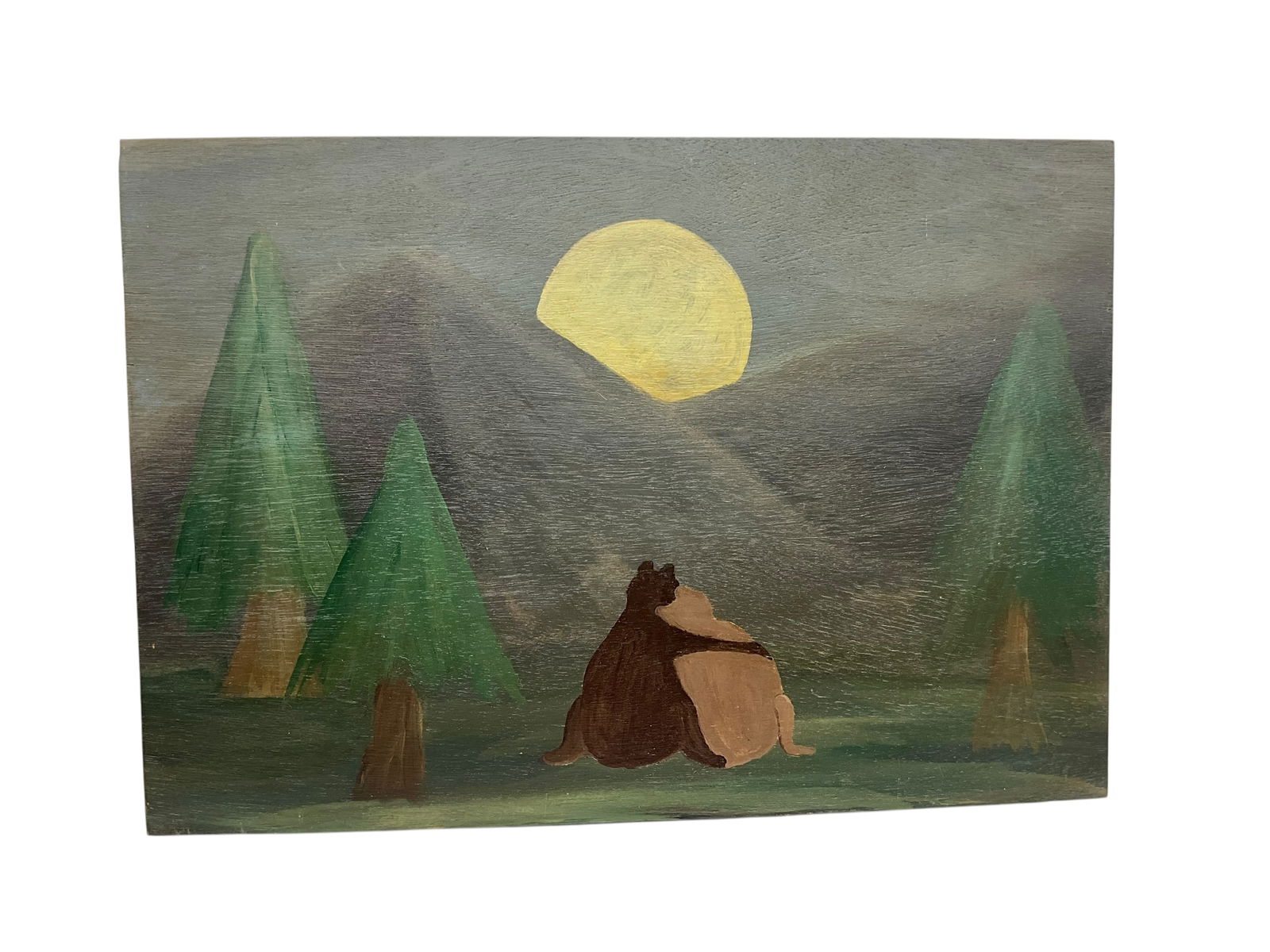 Folk Art Painting - Two Friendly Bears at Moonlight (1 of 2)