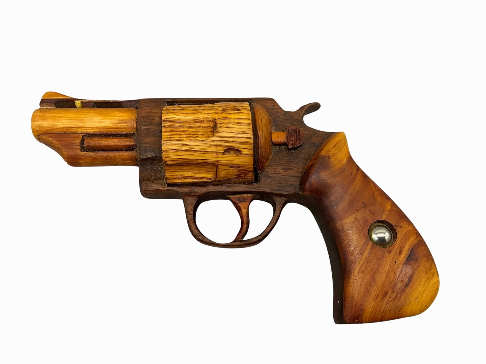 Unique Wood Carved Pistol Signed R.C.: 8 inches long. Small repair to sight. See photos.