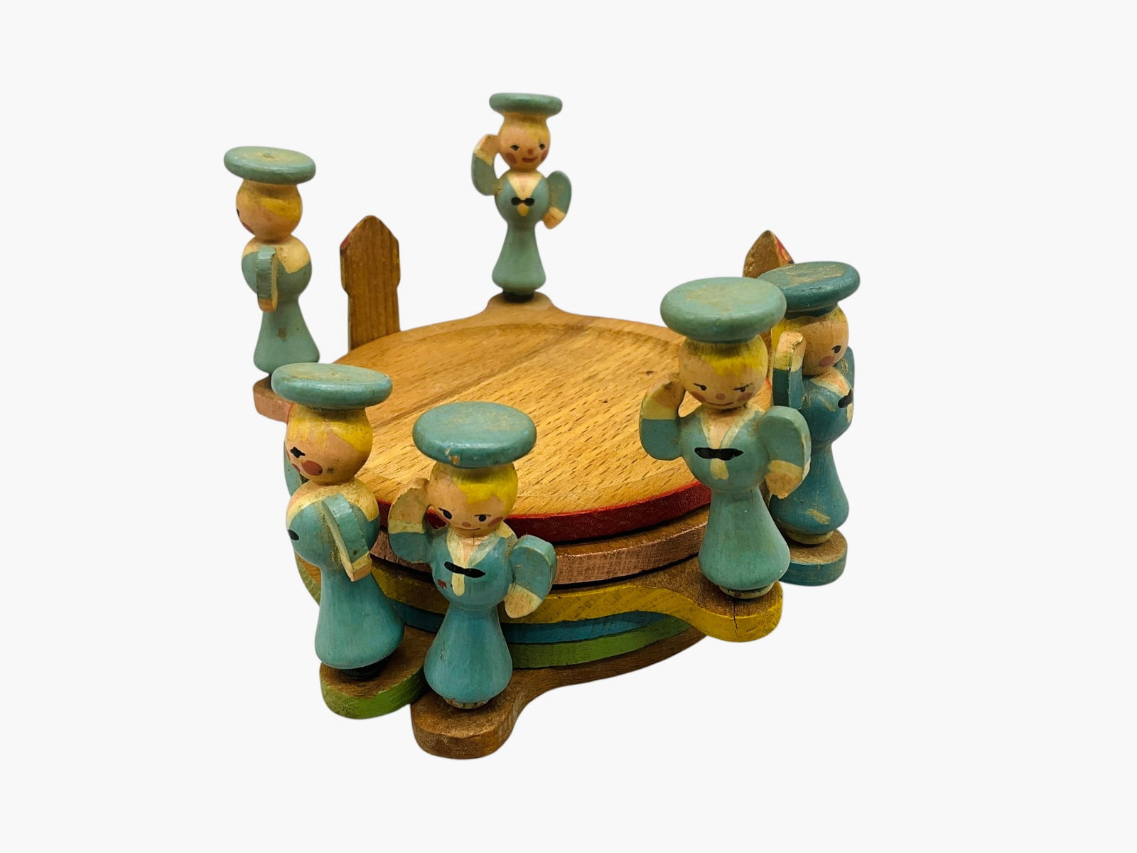 Vintage Hand Carved Figurines Lighthouse Coaster Set Marked Italy: Good used condition