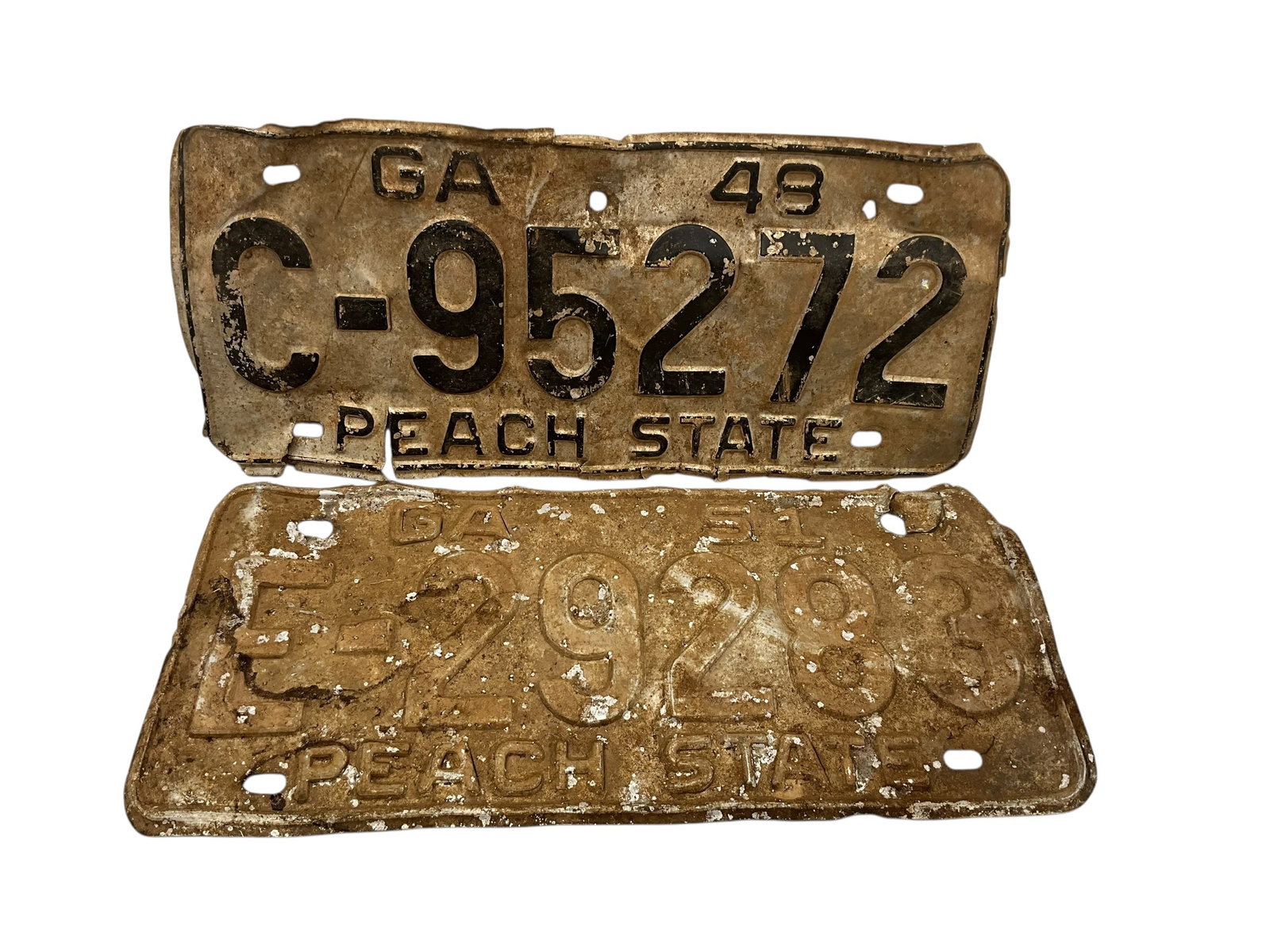 1948 & 1951 Georgia Auto License Plate Tags: Rough shape. See photos.