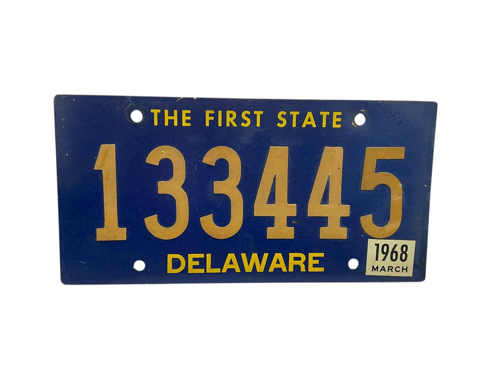 1968 Delaware Riveted Numbers Auto License Plate Tag: Used condition. See photos.