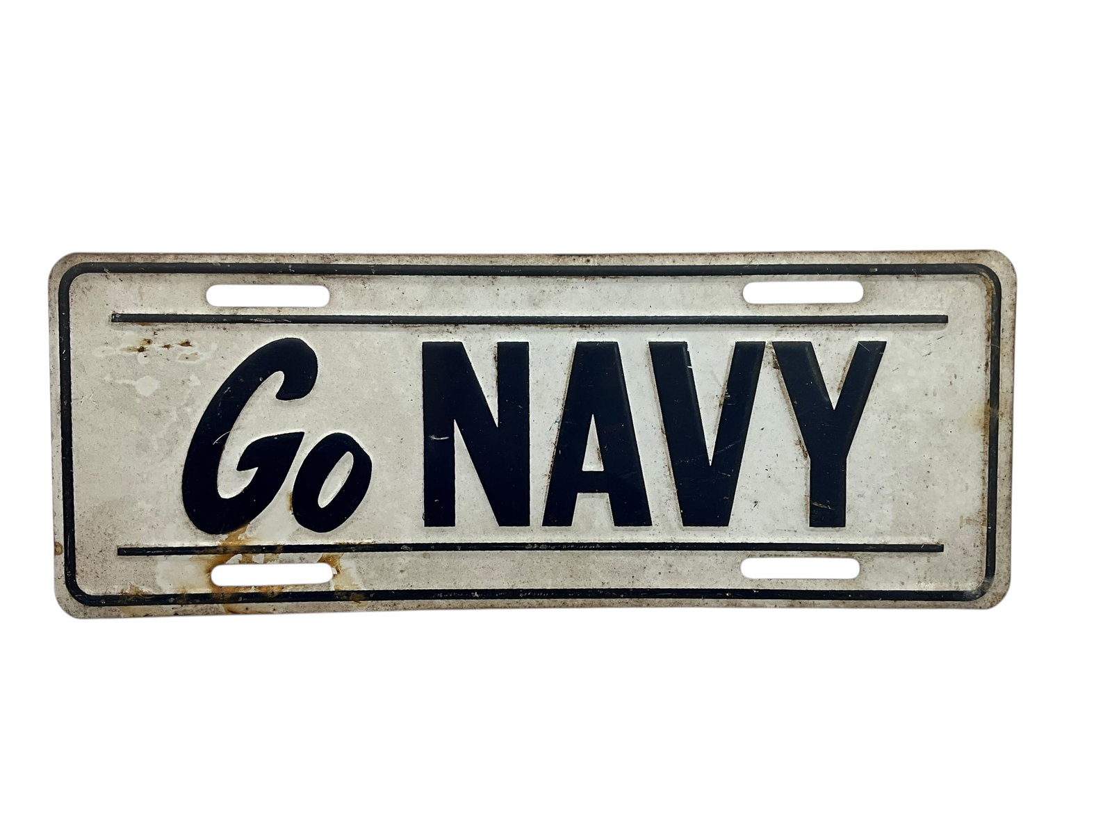 Vintage Heavy Embossed NAVY Auto License Plate Tag: Used condition. See photos.