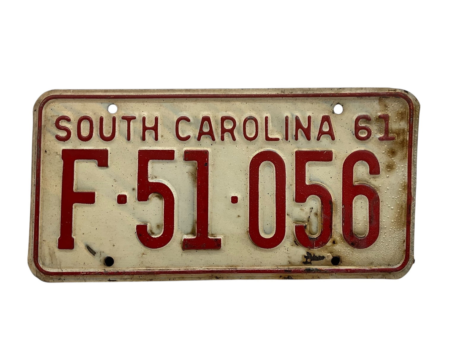 1961 South Carolina Auto License Plate Tag: Used condition. See photos.