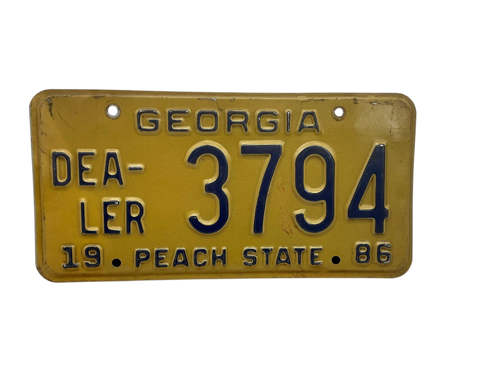 1986 Georgia Dealer Auto License Plate Tag: Used condition. See photos.
