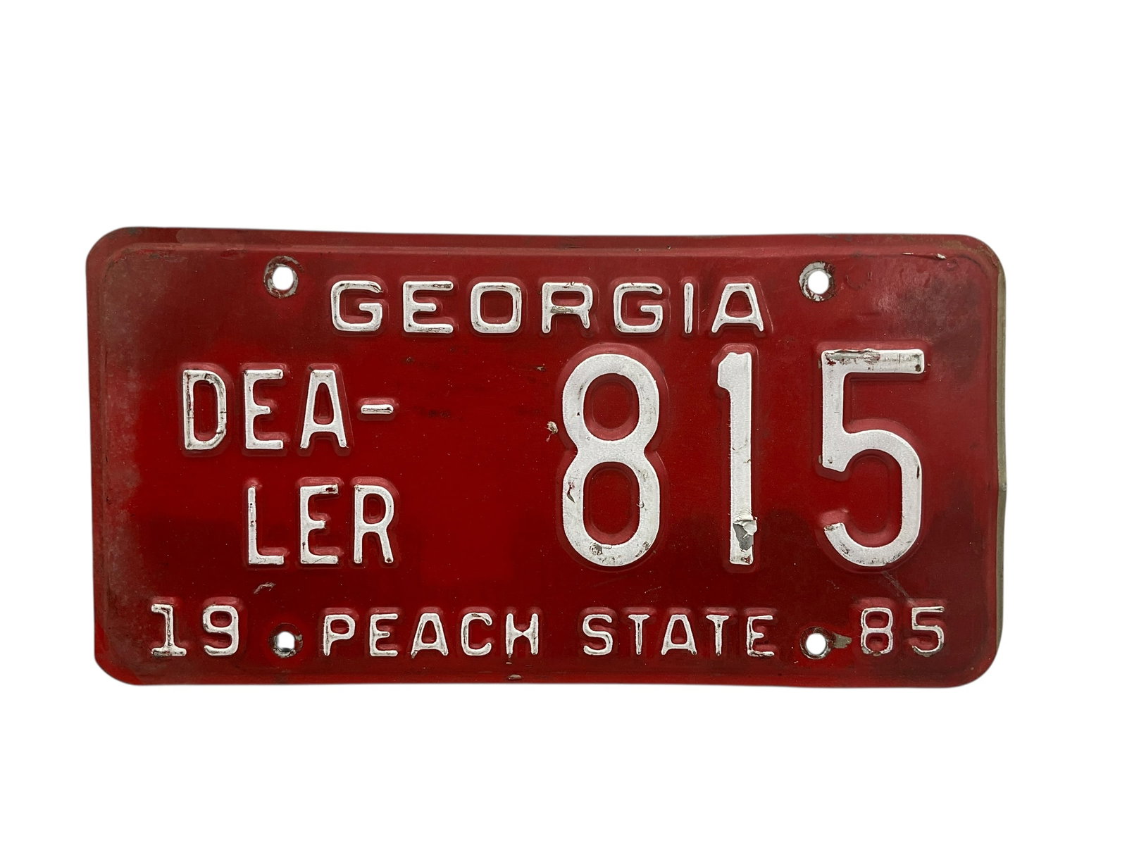 1985 Georgia Dealer Auto License Plate Tag: Used condition. See photos.