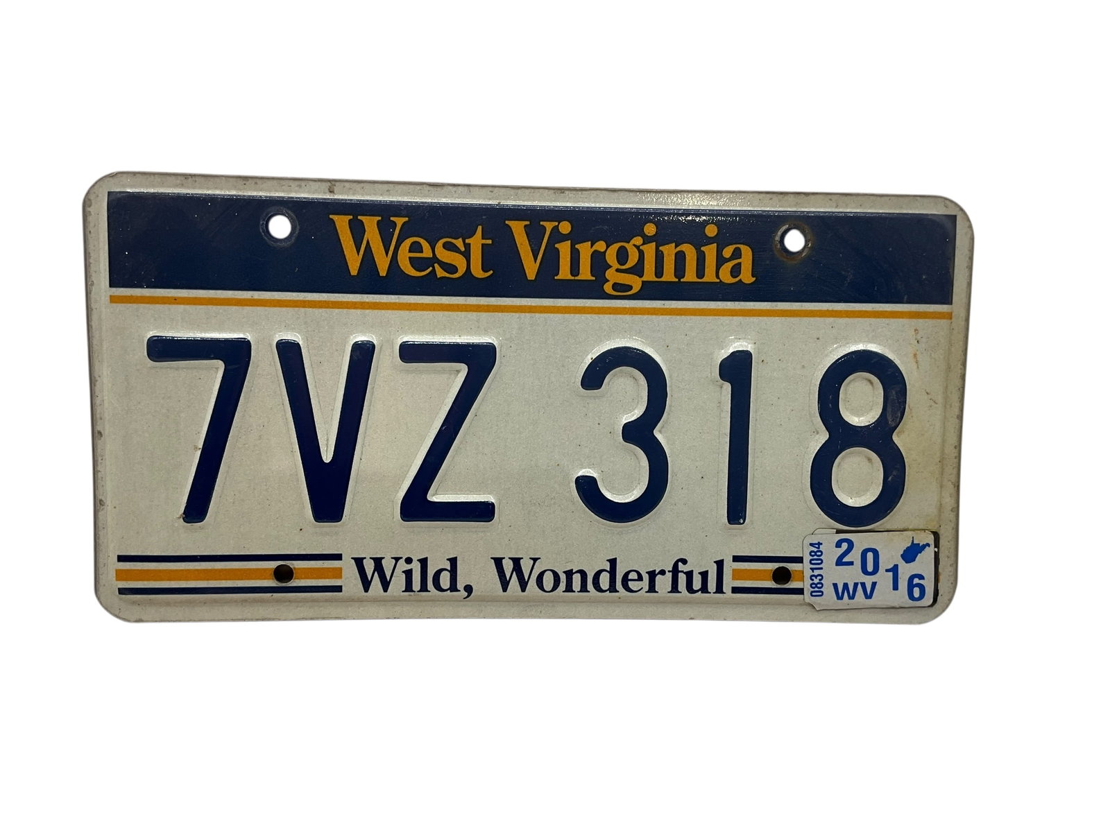 2016 West Virginia Auto License Plate Tag: Used condition. See photos.