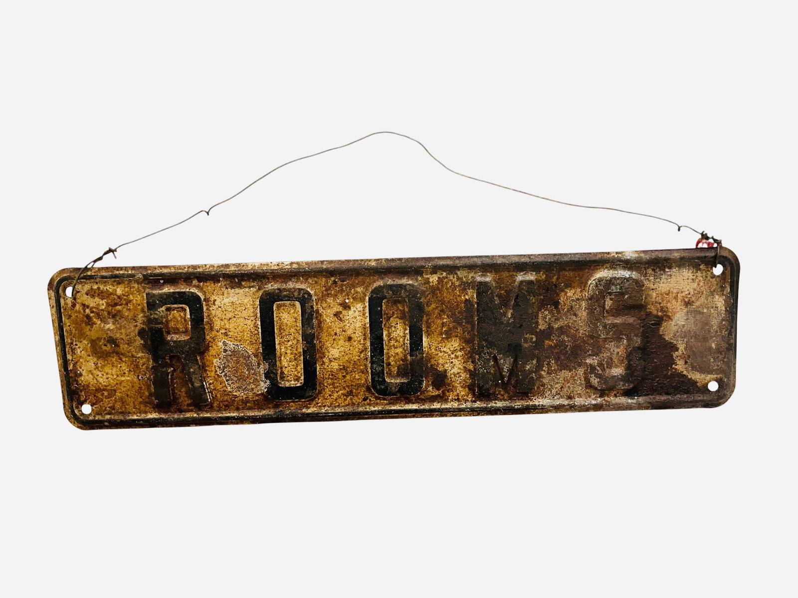 Vintage ROOMS Metal Embossed Sign / Rooms For Rent: Used condition. Measures 12 x 3 inches. See photos.
