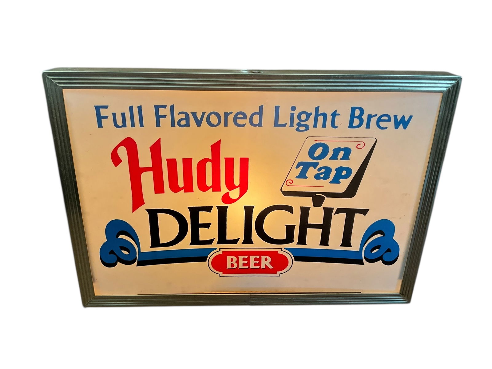 1960's HUDY Delight On Tap Lighted Beer Sign 13.25" x 9.25" x 3.75" (1 of 5)