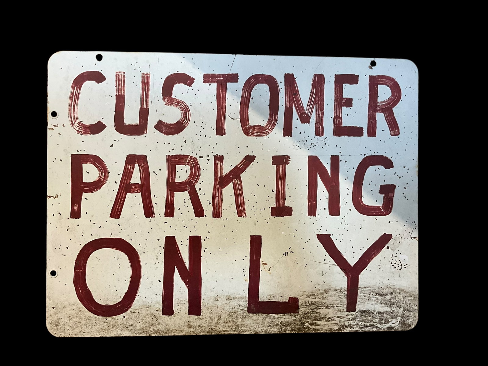 Heavy Metal CUSTOMER PARKING ONLY Hand Painted Sign: Good used condition. 28 x 18 inches. See photos.