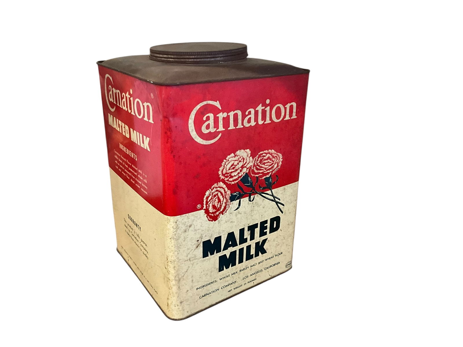 Very Large CARNATION MALTED MILK Advertising Tin 25 Pounds (1 of 5)