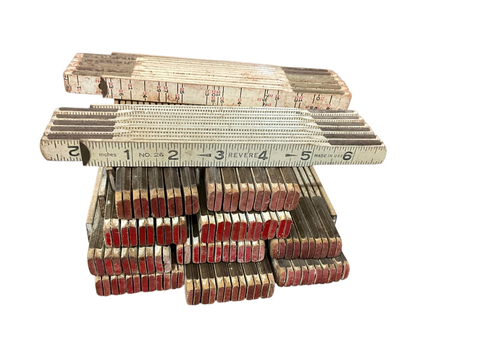 Lot Of 12 Vintage Fold Out Wooden Rulers: Used condition. See photos.