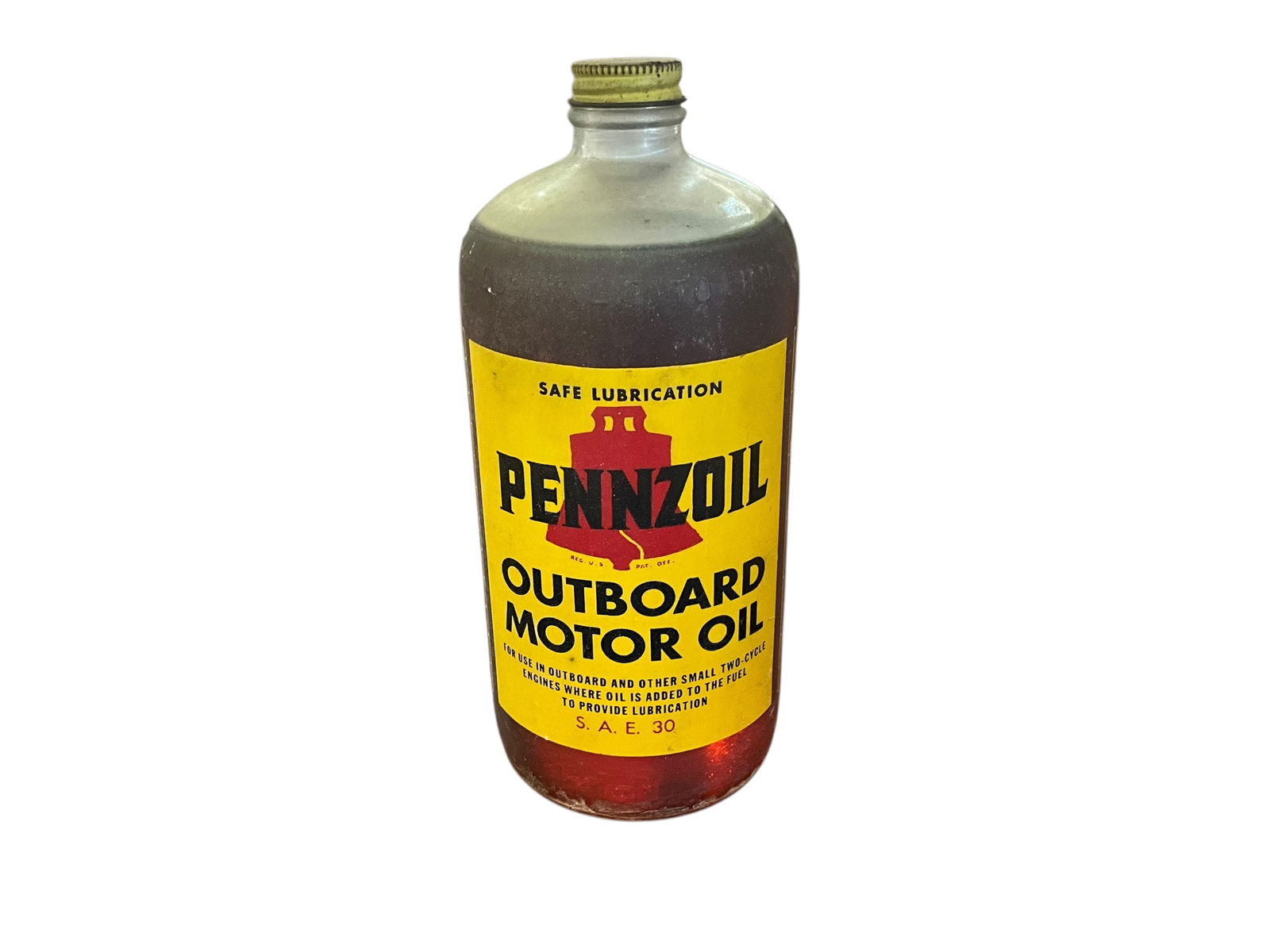 Vintage PENNZOIL Outboard Motor Oil 1 Quart Glass Bottle NOS (1 of 2)