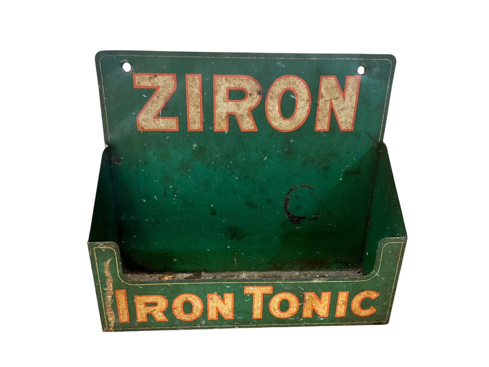 Vintage ZIRON IRON TONIC Metal Advertising Display: Used condition. 10 inches wide x 8 3/4 inches tall x 3 inches deep. See photos.