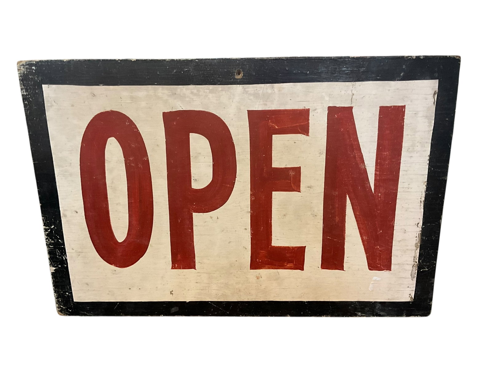 Vintage Hand Painted OPEN Sign: Used patina. 24 x 16 inches. See photos.