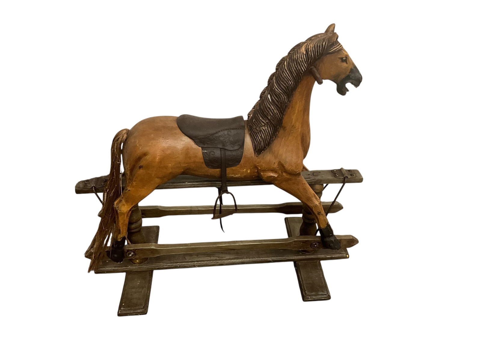Antique Wood Toy Rocking Horse Glider / Leather Saddle (1 of 7)