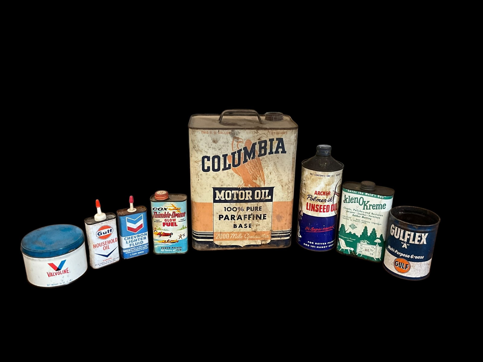 Lot Of 8 Vintage Tins GULF / COX / CHEVRON / VALVOLINE +++ (1 of 1)