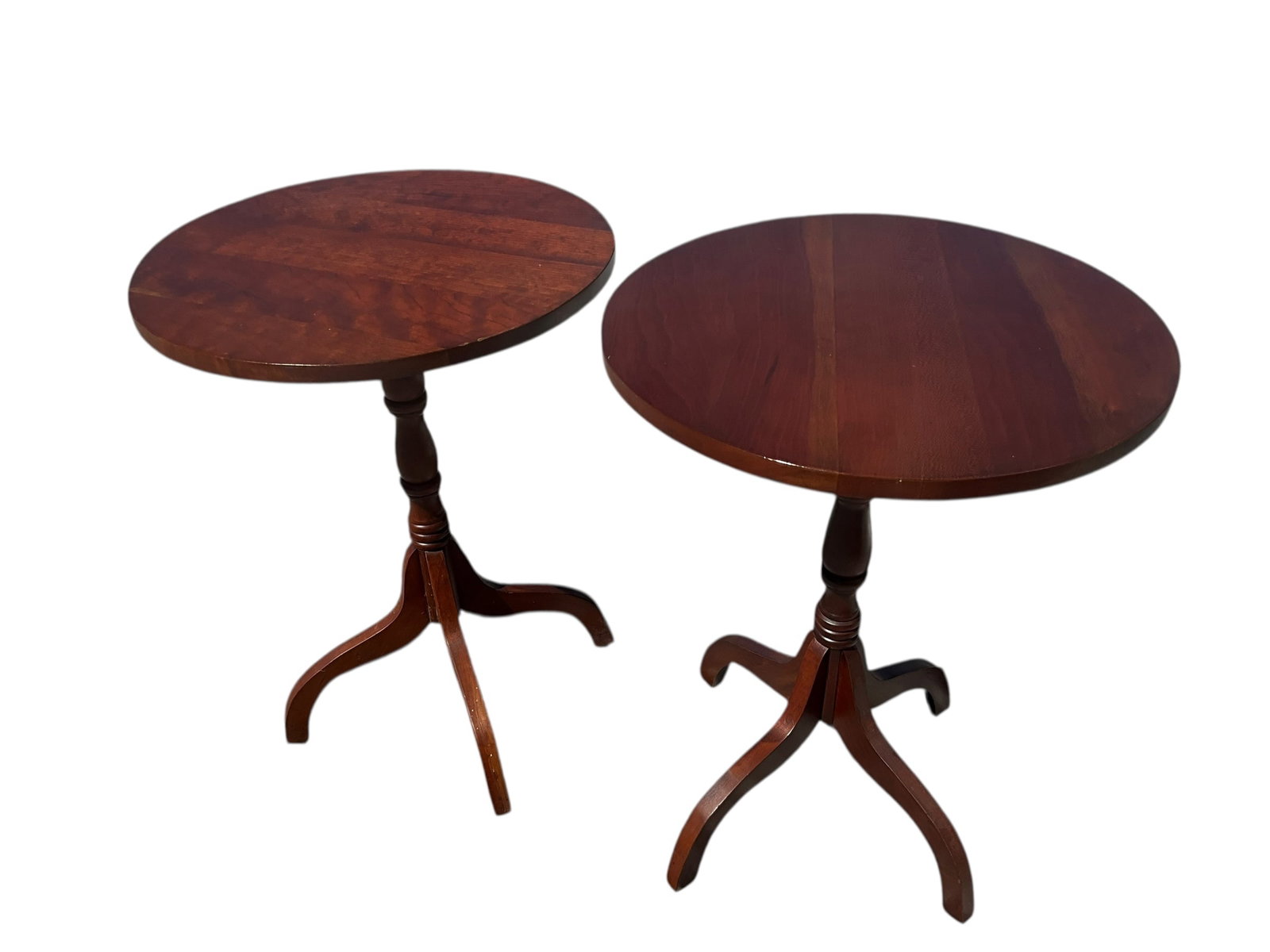 Antique Pair Tilt Top Tables: Excellent condition. Stands 25 inches tall and 19 inches wide.