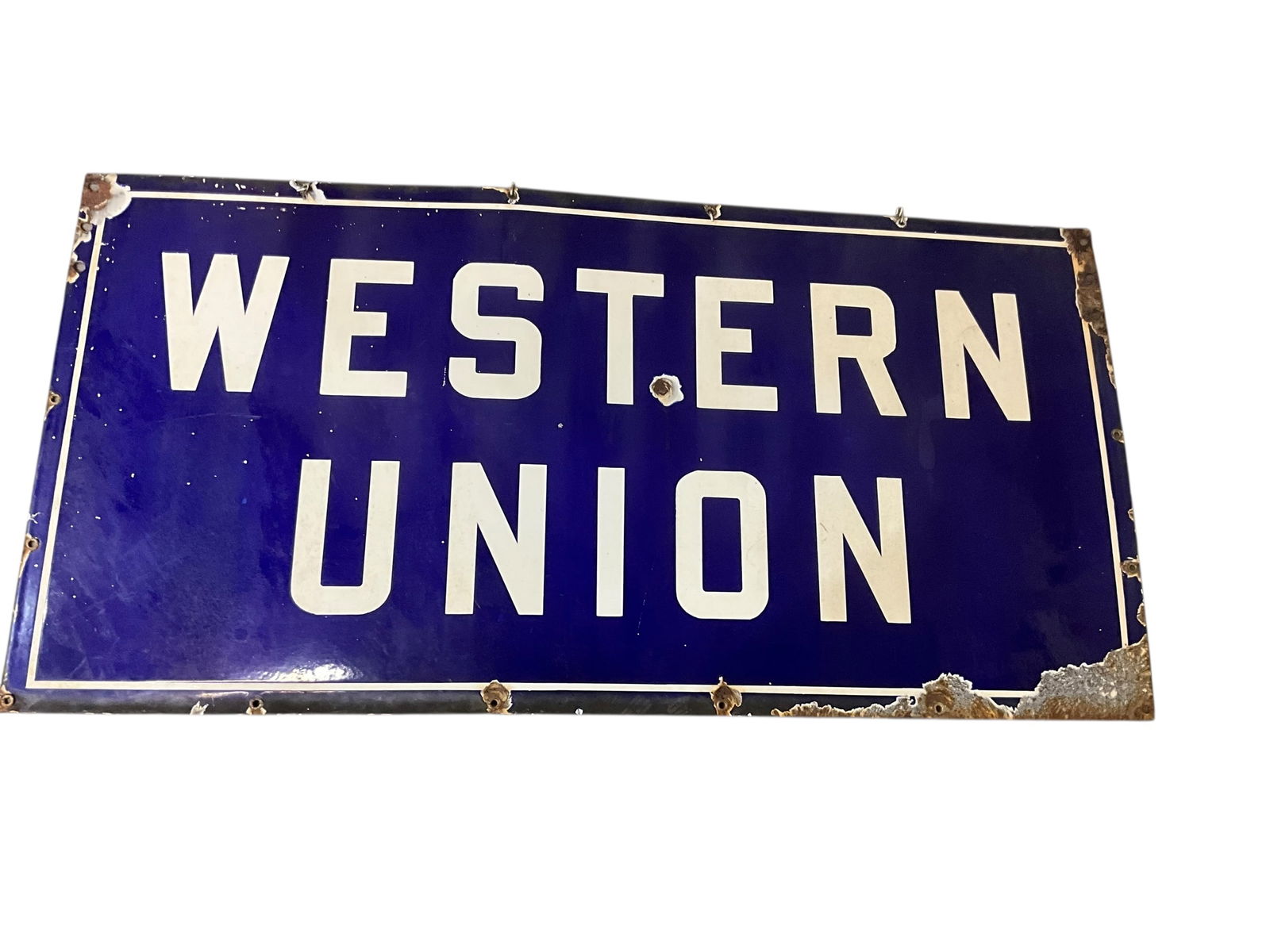 Original Heavy Vintage WESTERN UNION Porcelain 4 Foot Advertising Sign (1 of 5)