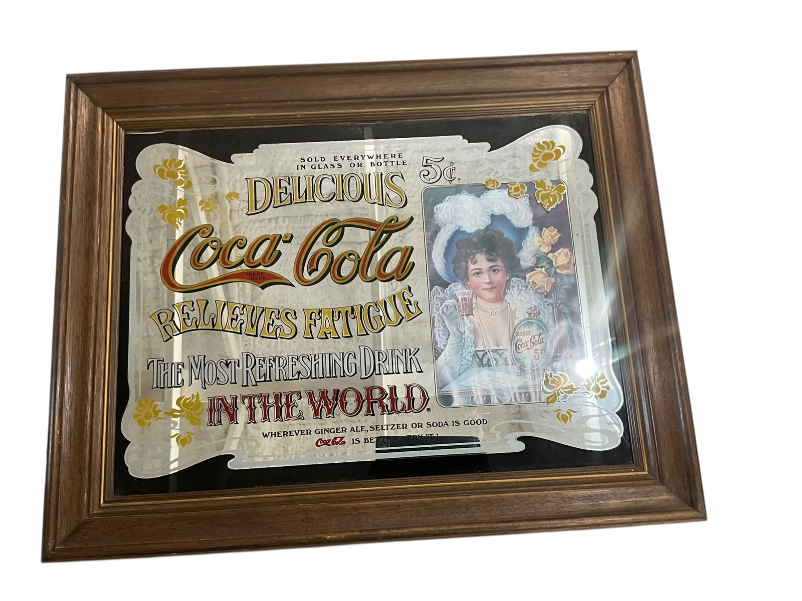 Framed Coca Cola Mirrored Framed Advertising Sign (1 of 1)