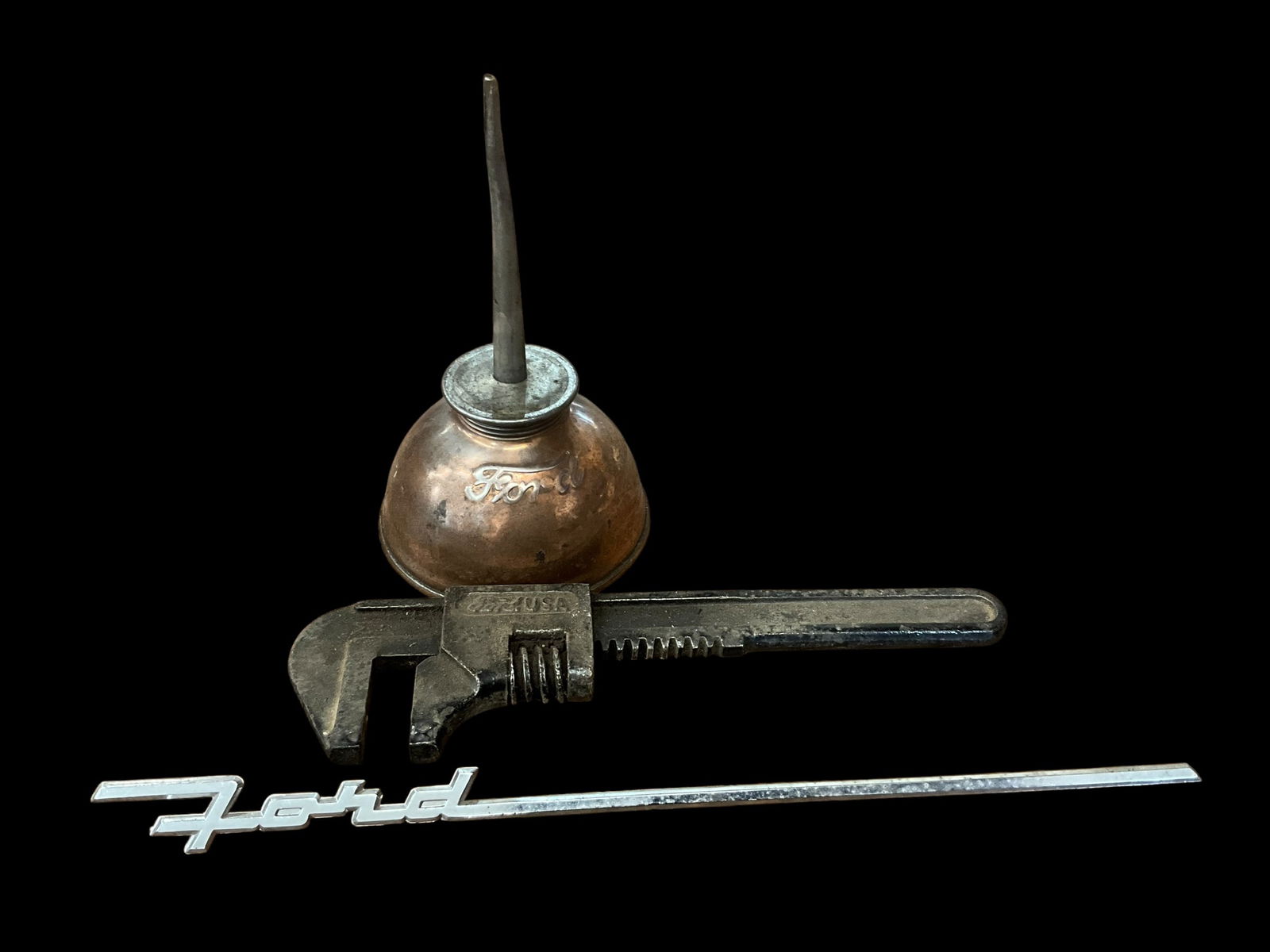 Ford Script Logo Oiler Can + Wrench + Ford Glove Box Trim 7004460 (1 of 1)