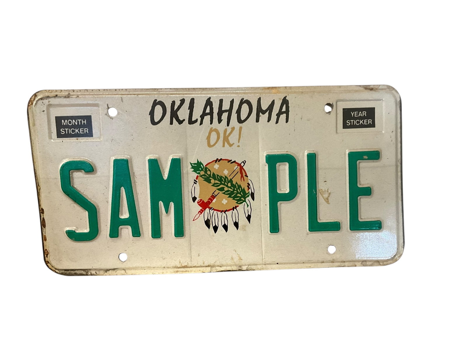 Oklahoma SAMPLE Auto License Plate Tag: Used condition. See photos.