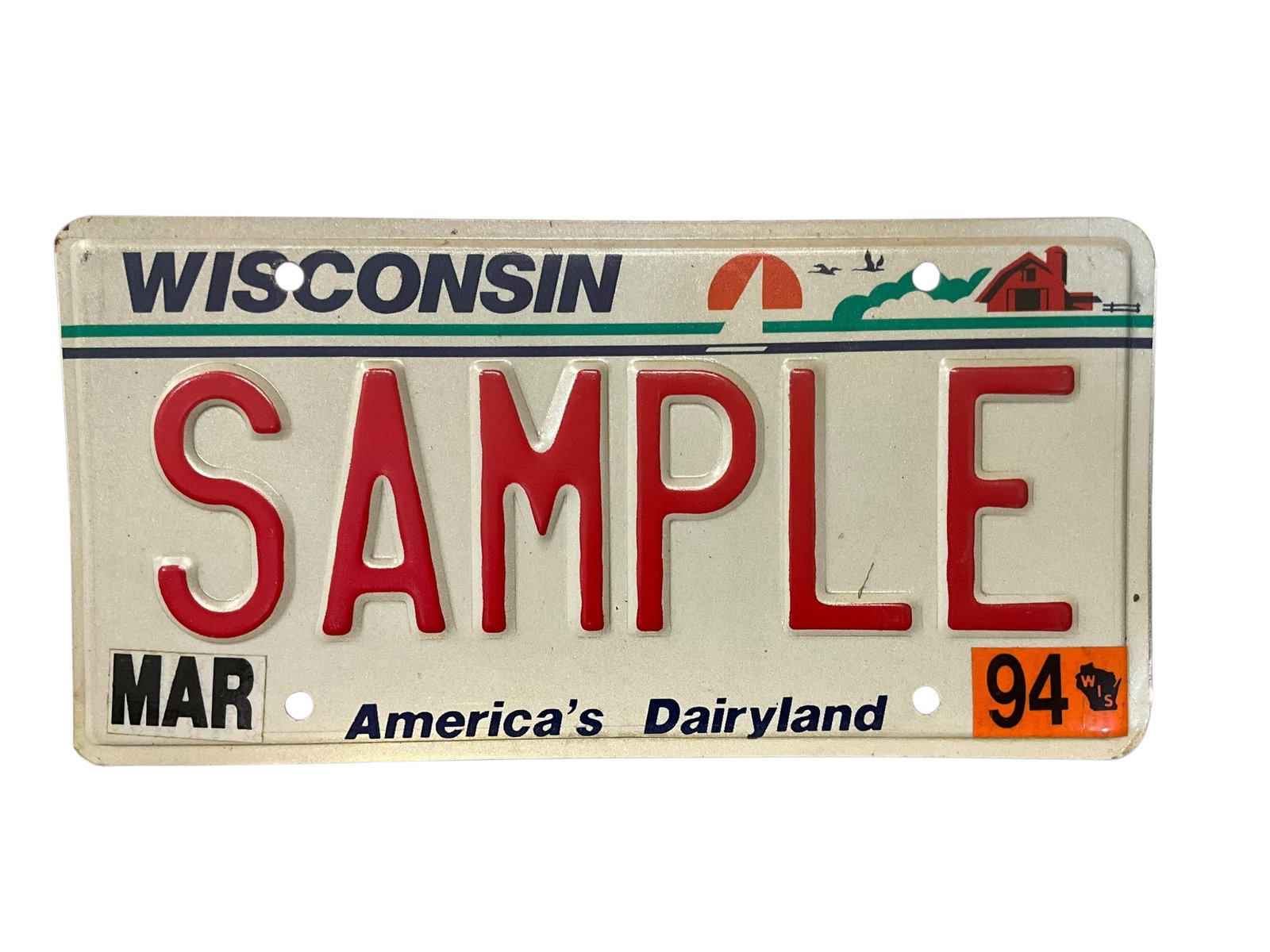 Wisconsin 1994 SAMPLE Auto License Plate Tag: Used condition. See photos.
