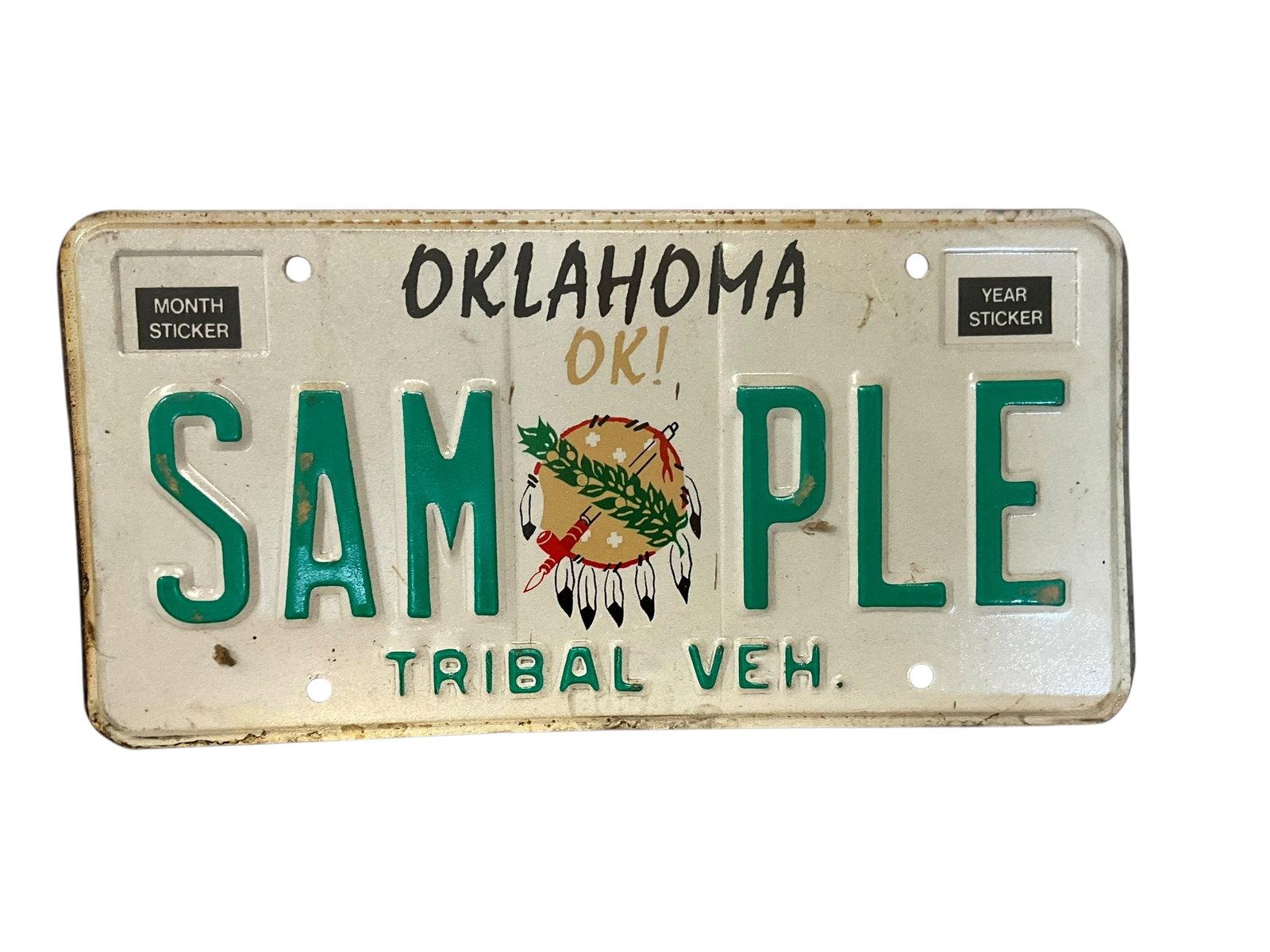 Oklahoma Tribal Vehicle SAMPLE Auto License Plate Tag: Used condition. See photos.