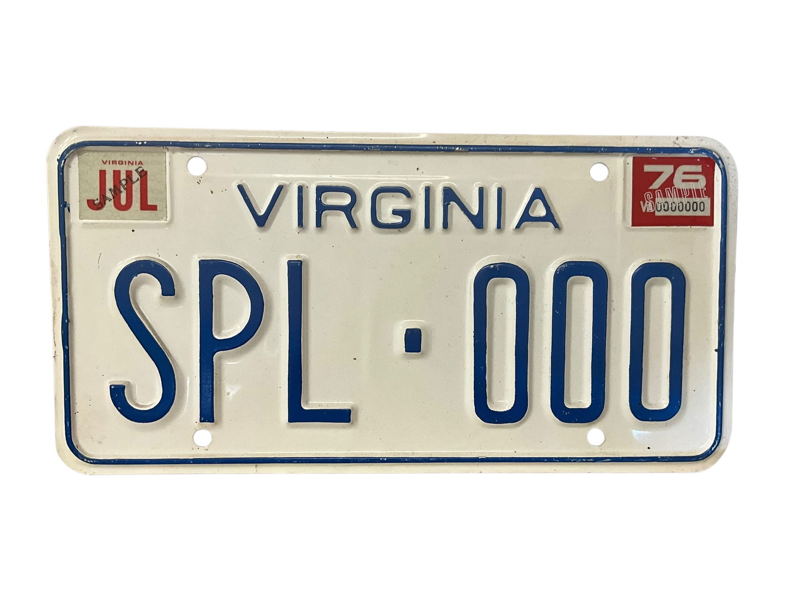 Virginia 1976 SAMPLE Auto License Plate Tag (1 of 2)