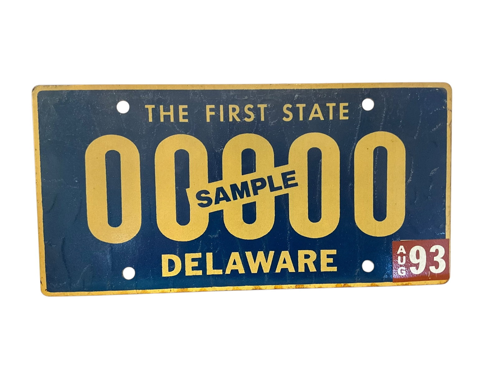 Delaware 1993 SAMPLE Auto License Plate Tag: Used condition. See photos.