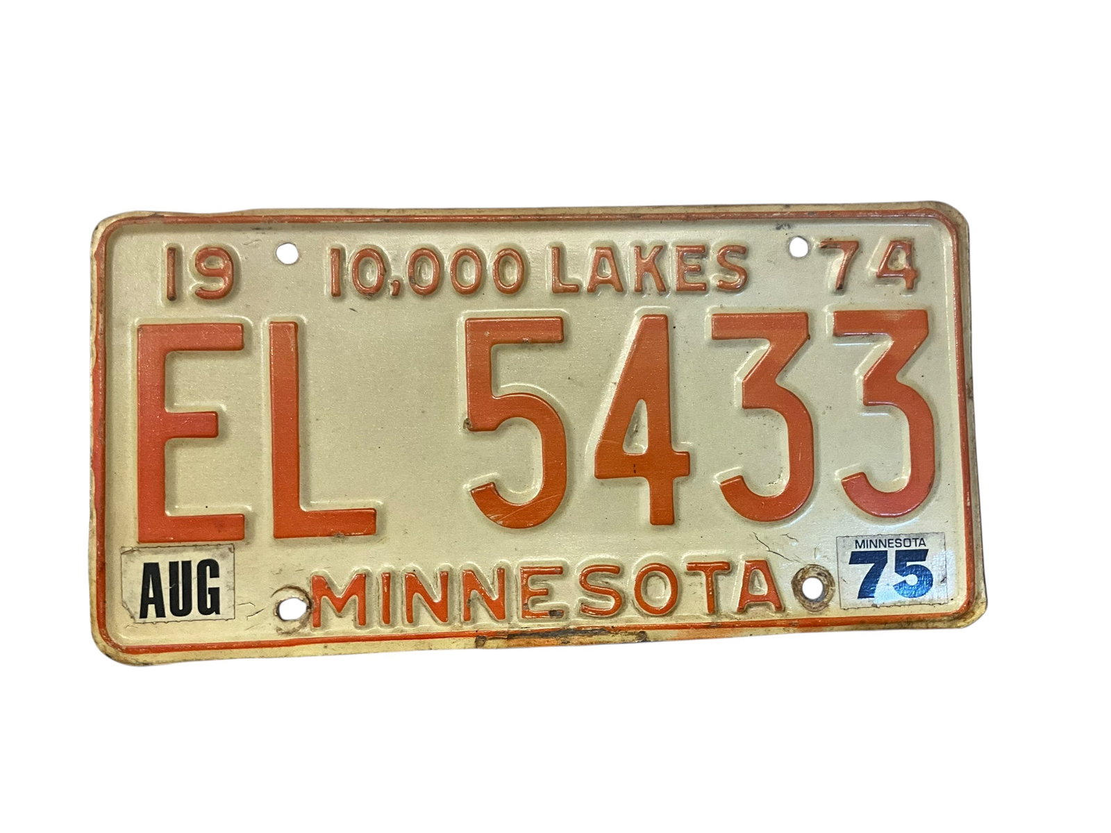 Minnesota 1974 Auto License Plate Tag: Used condition. See photos.