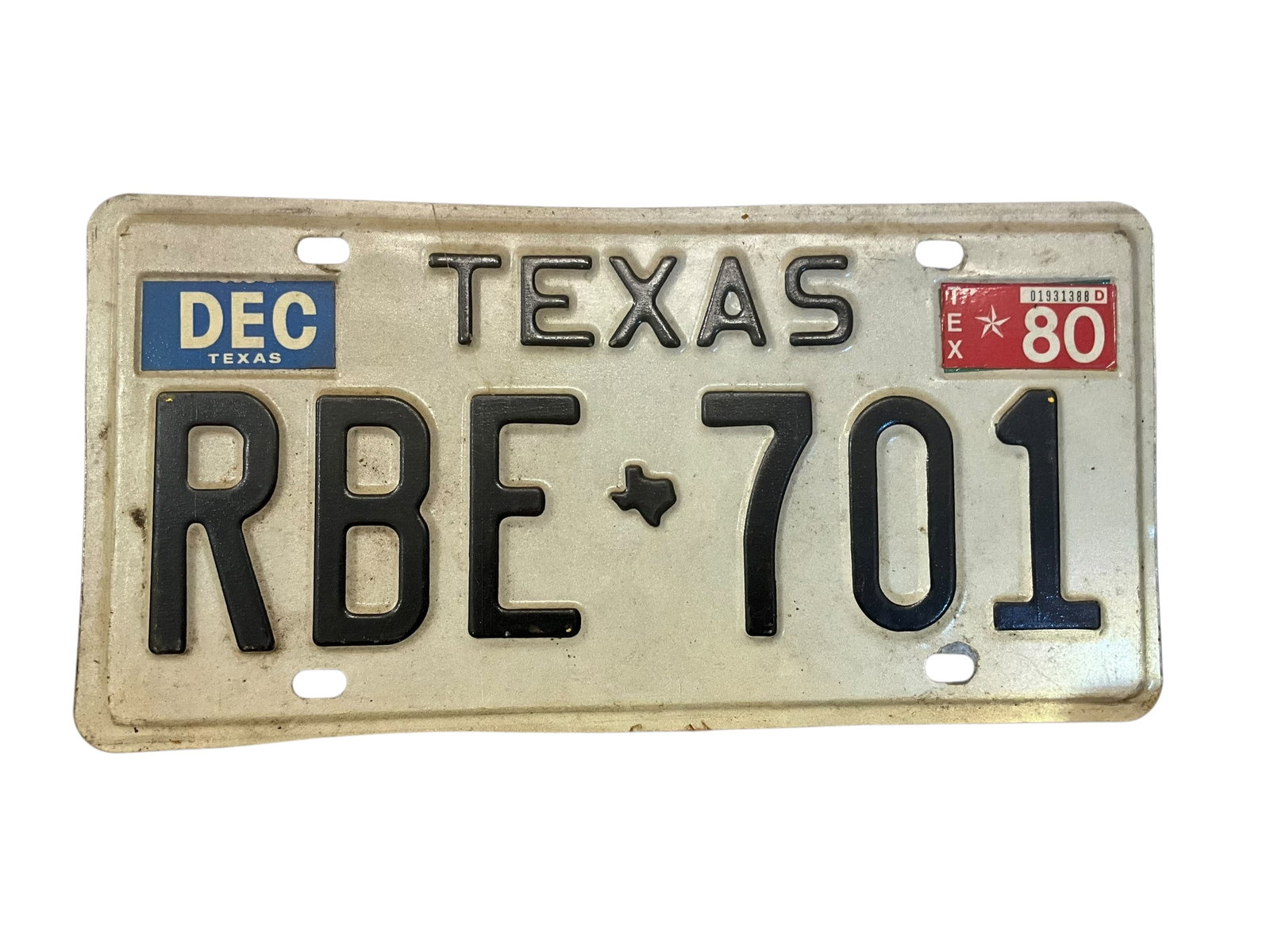 TEXAS 1980 Auto License Plate Tag: Used condition. See photos.