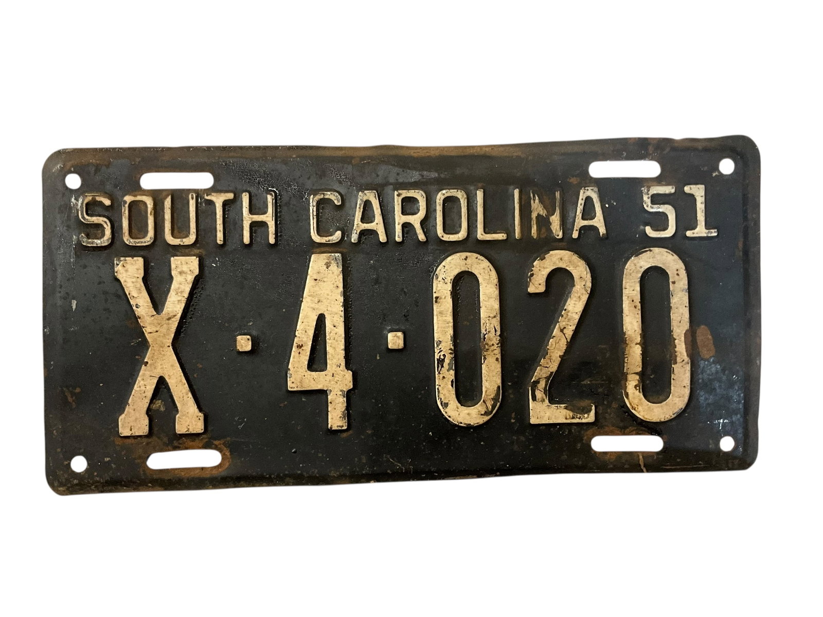 1951 South Carolina Auto License Plate Tag: Used condition. See photos.