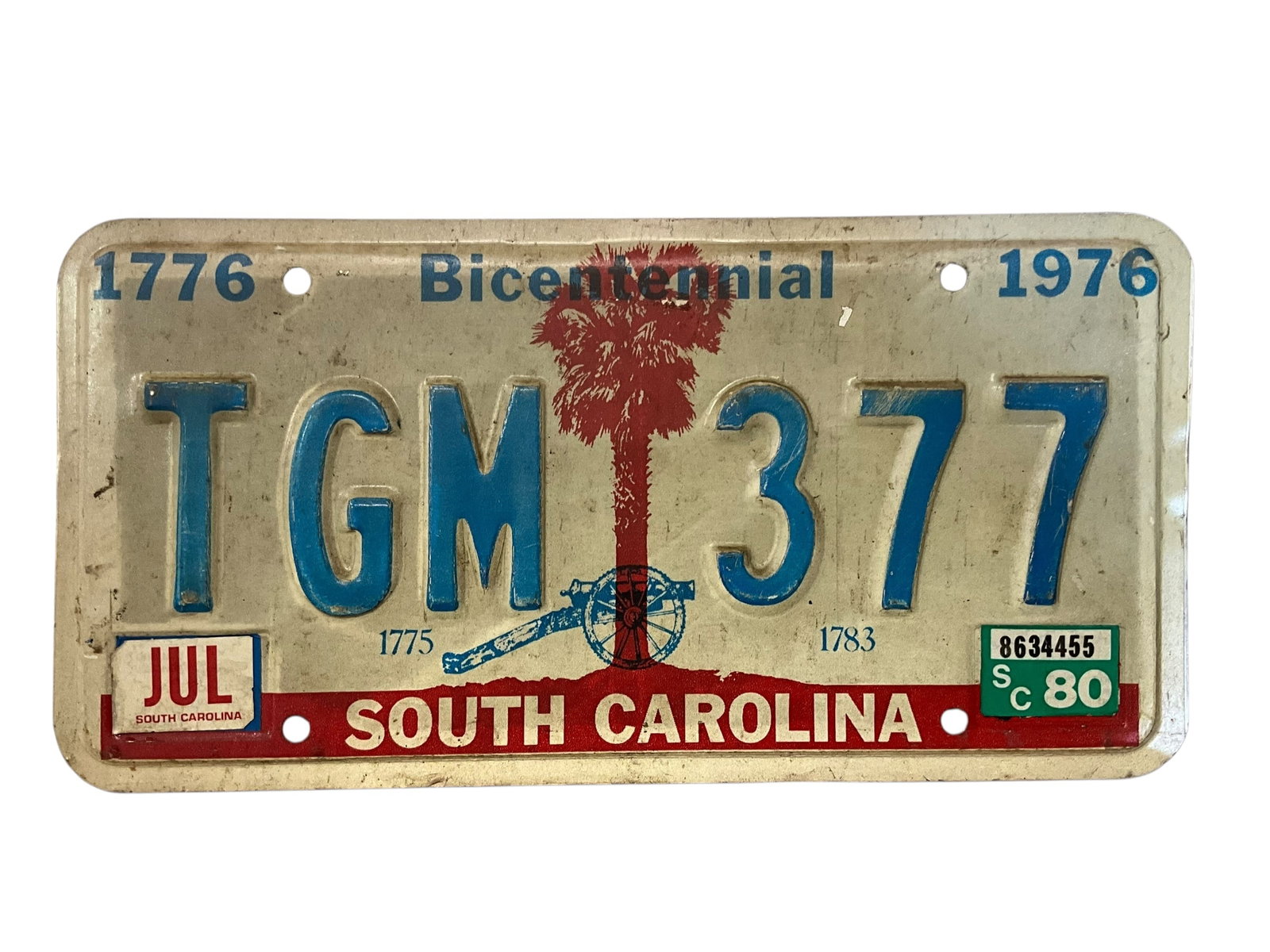 1976 South Carolina Auto License Plate Tag: Used condition. See photos.