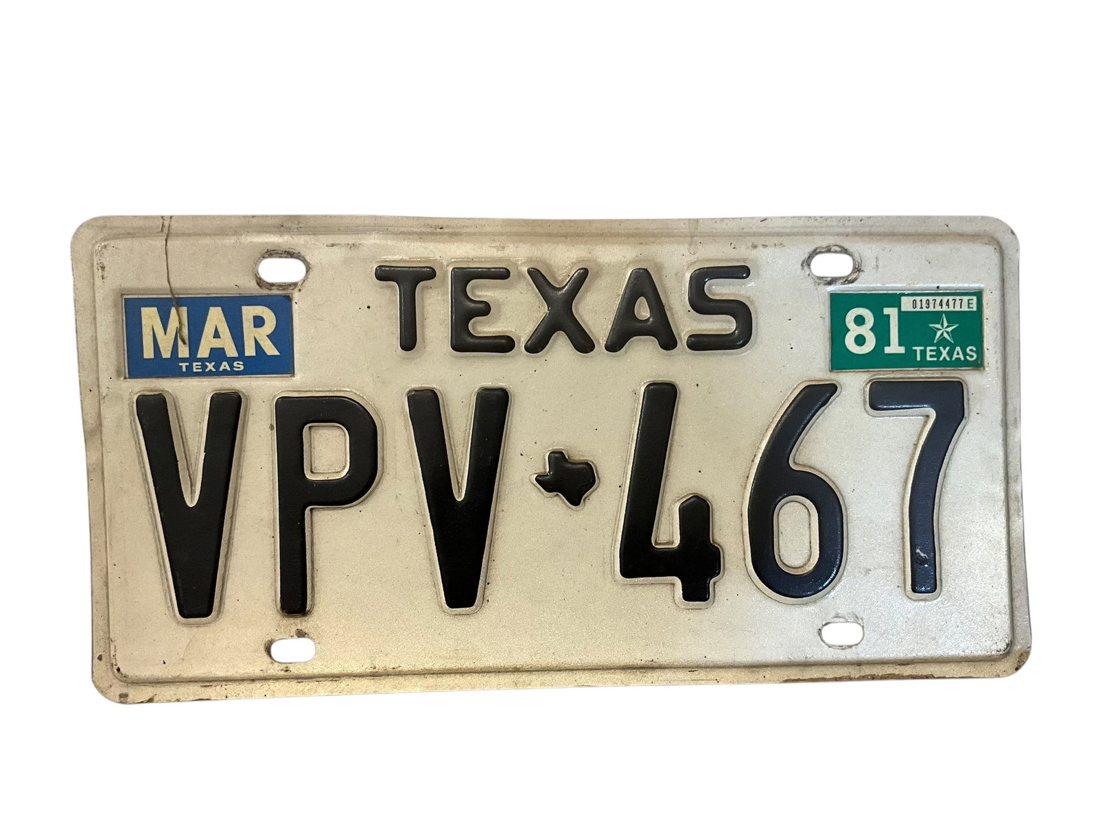1981 Texas Auto License Plate Tag: Used condition. See photos.