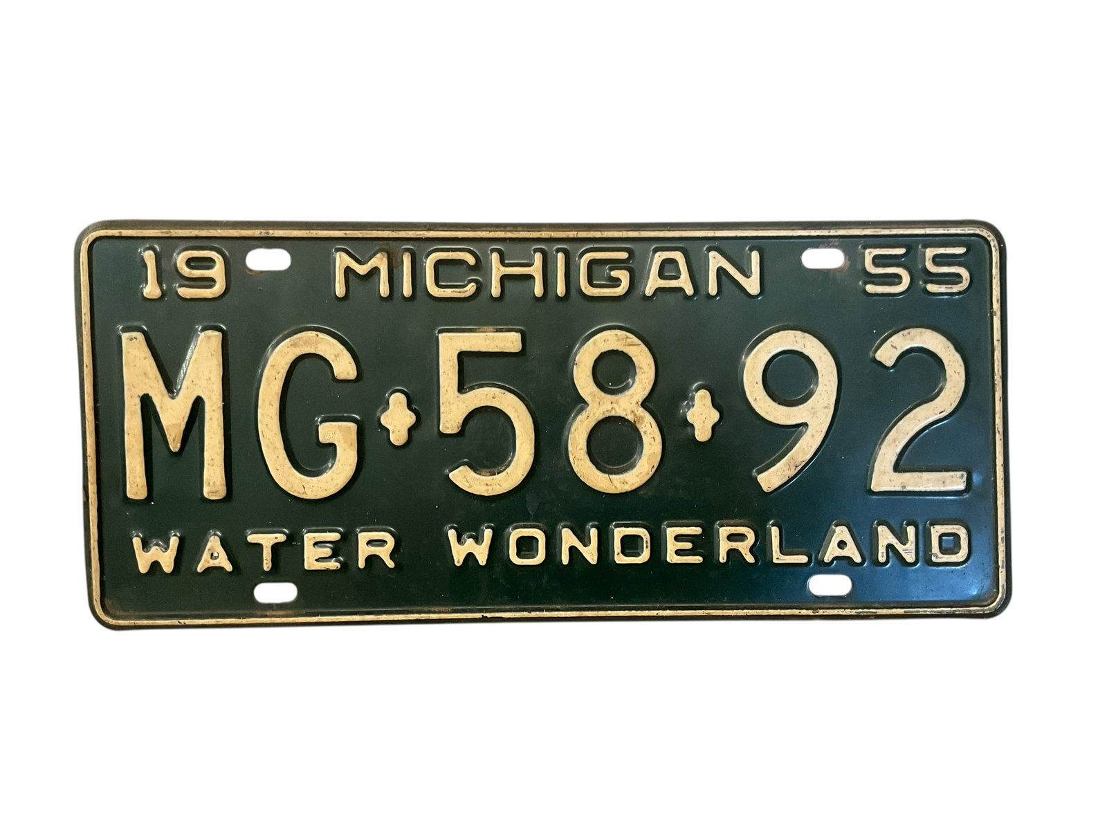 1955 Michigan Auto License Plate Tag: Used condition. See photos.