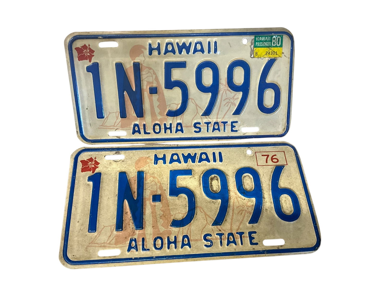 1976 Hawaii Matching Pair Auto License Plate Tag (1 of 2)