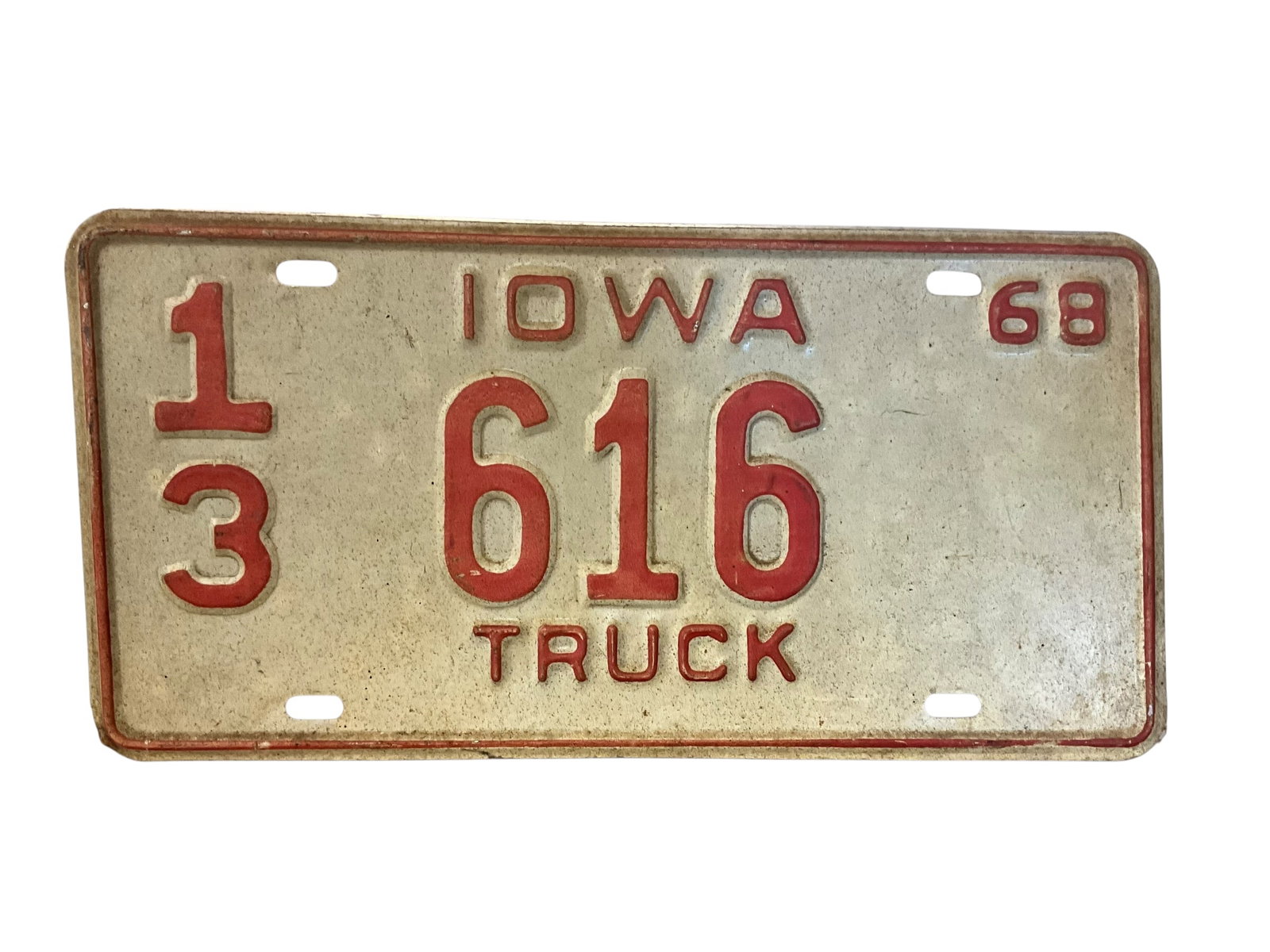 1968 IOWA Auto License Plate Tag: Used condition. See photos.