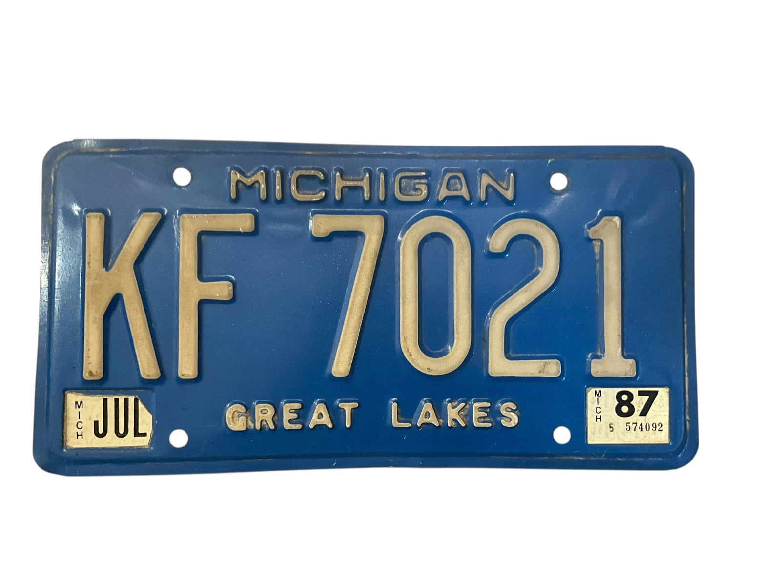 1987 Michigan Auto License Plate Tag: Used condition. See photos.
