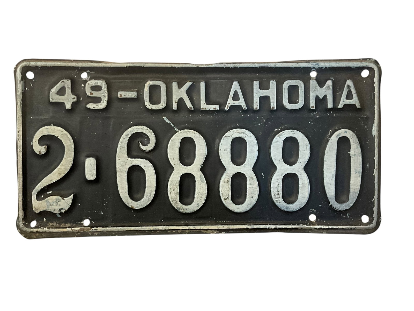 1949 Oklahoma Auto License Plate Tag: Used condition. See photos.