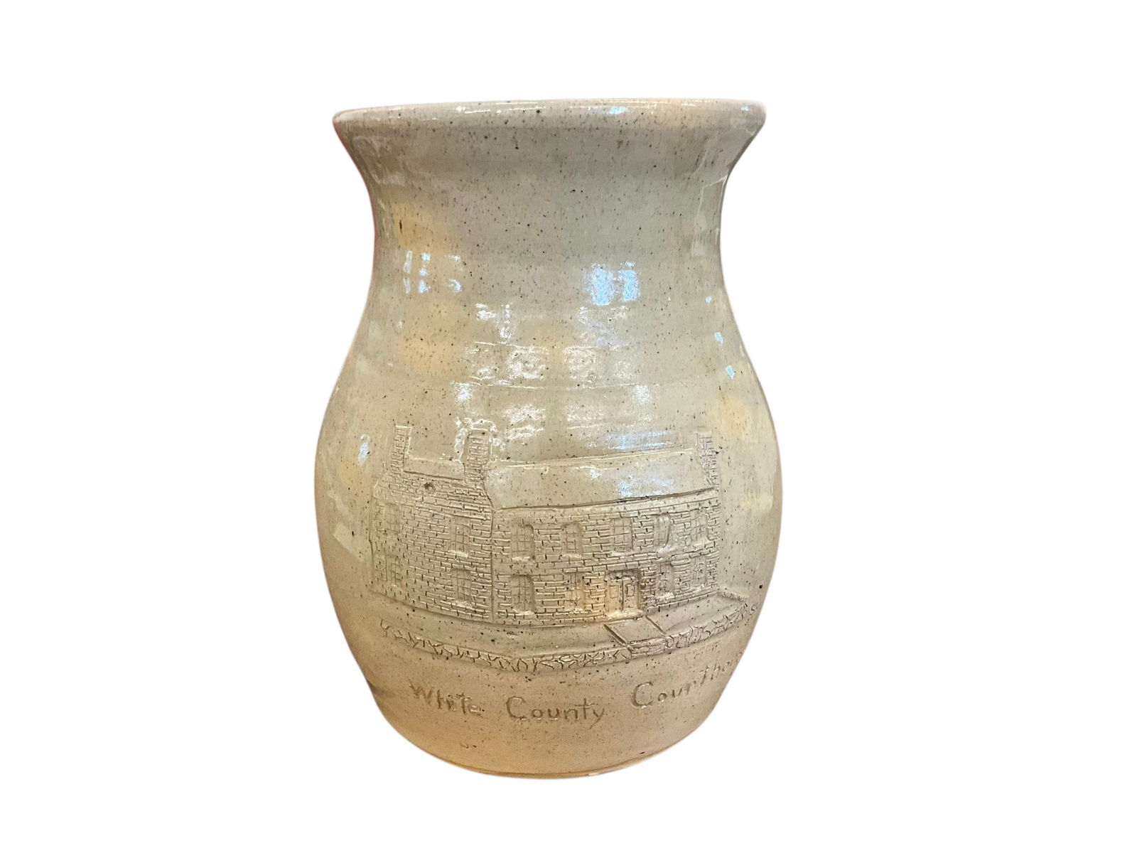 Wilford Dean 68 WHITE COUNTY COURTHOUSE Large Pottery Vase: Mint condition. 9 3/4 inches tall.