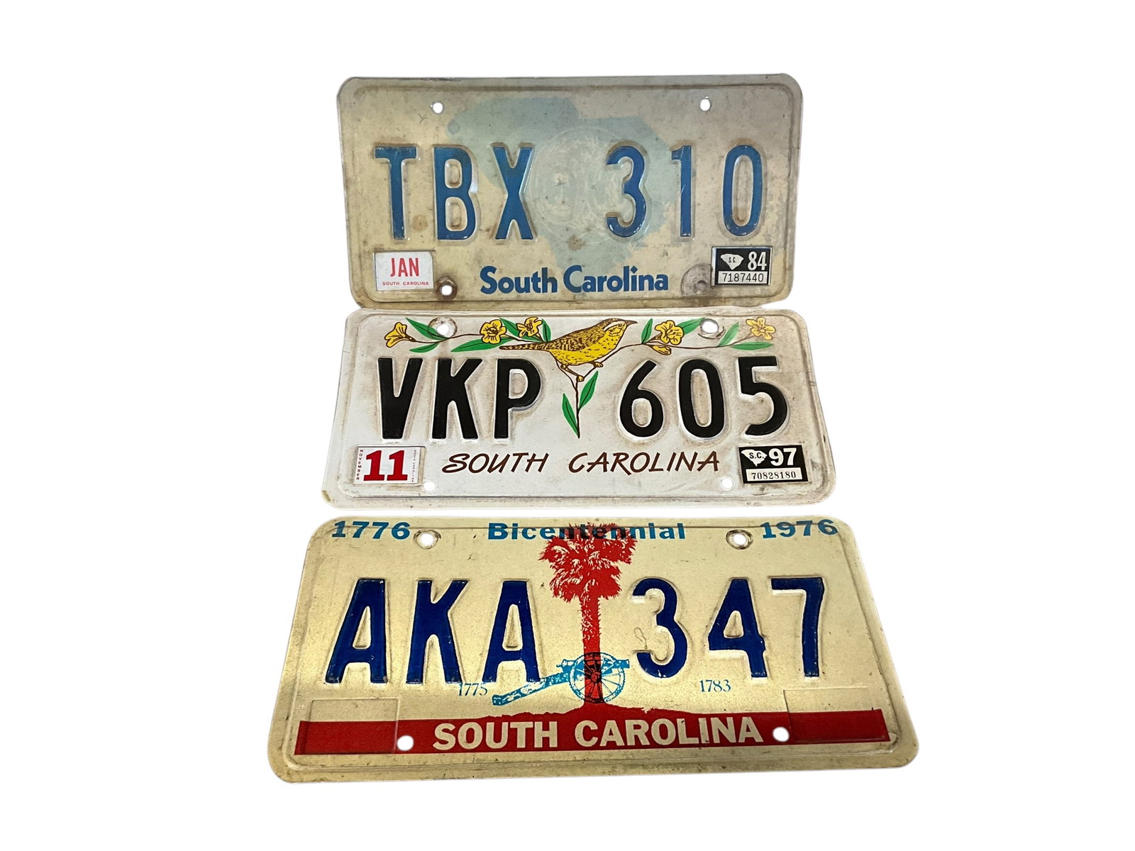 Lot Of 3 South Carolina Auto License Plate Tag: Used condition. See photos.