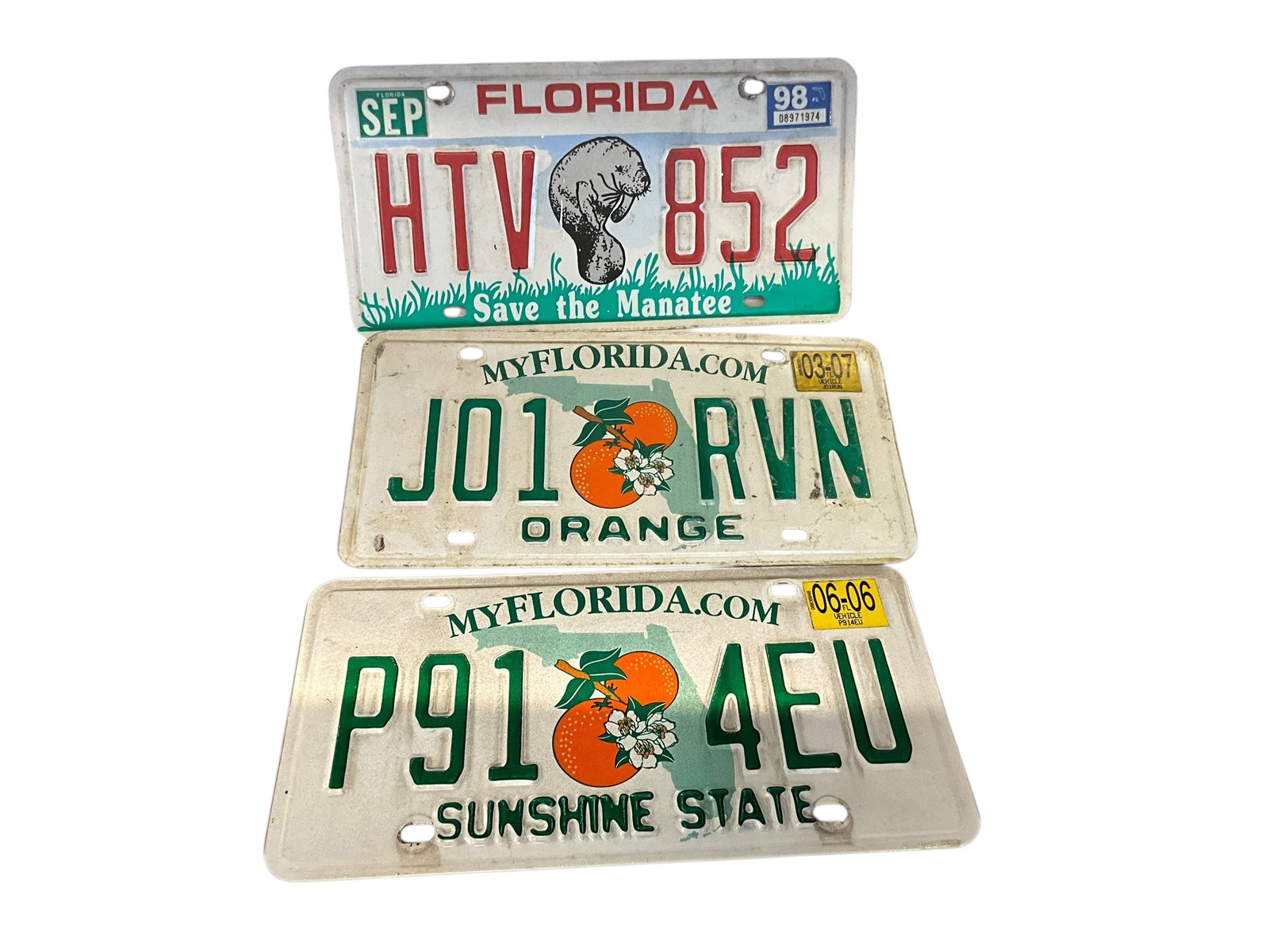 Lot Of 3 Florida Auto License Plate Tag: Used condition. See photos.